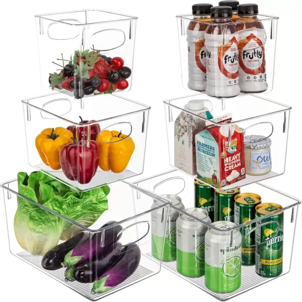 imageSorbus Clear Plastic Storage Bins  Fridge Organization and Storage Solution Acrylic Kitchen Cabinet and Pantry Organizer Fridge Organizer Bins in 3 Sizes 6 Pack 2 Small 2 Medium 2 Large