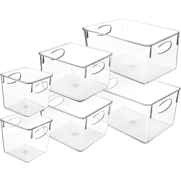 imageSorbus Clear Plastic Storage Bins  Fridge Organization and Storage Solution Acrylic Kitchen Cabinet and Pantry Organizer Fridge Organizer Bins in 3 Sizes 6 Pack 2 Small 2 Medium 2 Large