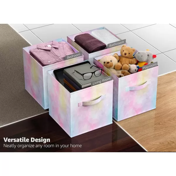 imageSorbus Fabric Storage Cubes  6 Foldable Tie Dye Storage Bins for Organizing Cubbies Toy Box  Clothes Storage ampamp Closet Organizer  11 Inch Collapsible Cube Baskets for Shelves with Handle Tie DyeRainbow Sparkle