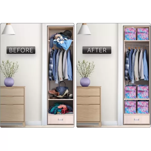imageSorbus Fabric Storage Cubes  6 Foldable Tie Dye Storage Bins for Organizing Cubbies Toy Box  Clothes Storage ampamp Closet Organizer  11 Inch Collapsible Cube Baskets for Shelves with Handle Tie DyePurple