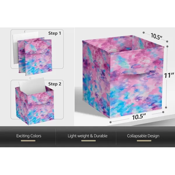 imageSorbus Fabric Storage Cubes  6 Foldable Tie Dye Storage Bins for Organizing Cubbies Toy Box  Clothes Storage ampamp Closet Organizer  11 Inch Collapsible Cube Baskets for Shelves with Handle Tie DyePurple