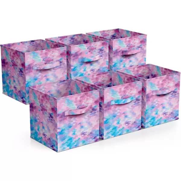 imageSorbus Fabric Storage Cubes  6 Foldable Tie Dye Storage Bins for Organizing Cubbies Toy Box  Clothes Storage ampamp Closet Organizer  11 Inch Collapsible Cube Baskets for Shelves with Handle Tie DyePurple