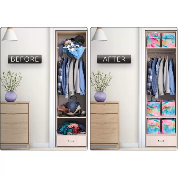 imageSorbus Fabric Storage Cubes  6 Foldable Tie Dye Storage Bins for Organizing Cubbies Toy Box  Clothes Storage ampamp Closet Organizer  11 Inch Collapsible Cube Baskets for Shelves with Handle Tie DyeWatercolor