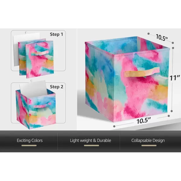 imageSorbus Fabric Storage Cubes  6 Foldable Tie Dye Storage Bins for Organizing Cubbies Toy Box  Clothes Storage ampamp Closet Organizer  11 Inch Collapsible Cube Baskets for Shelves with Handle Tie DyeWatercolor