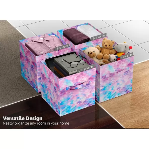 imageSorbus Fabric Storage Cubes  6 Foldable Tie Dye Storage Bins for Organizing Cubbies Toy Box  Clothes Storage ampamp Closet Organizer  11 Inch Collapsible Cube Baskets for Shelves with Handle Tie DyePurple