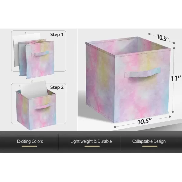 imageSorbus Fabric Storage Cubes  6 Foldable Tie Dye Storage Bins for Organizing Cubbies Toy Box  Clothes Storage ampamp Closet Organizer  11 Inch Collapsible Cube Baskets for Shelves with Handle Tie DyeRainbow Sparkle