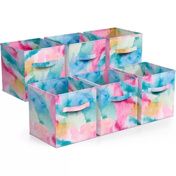 imageSorbus Fabric Storage Cubes  6 Foldable Tie Dye Storage Bins for Organizing Cubbies Toy Box  Clothes Storage ampamp Closet Organizer  11 Inch Collapsible Cube Baskets for Shelves with Handle Tie DyeWatercolor