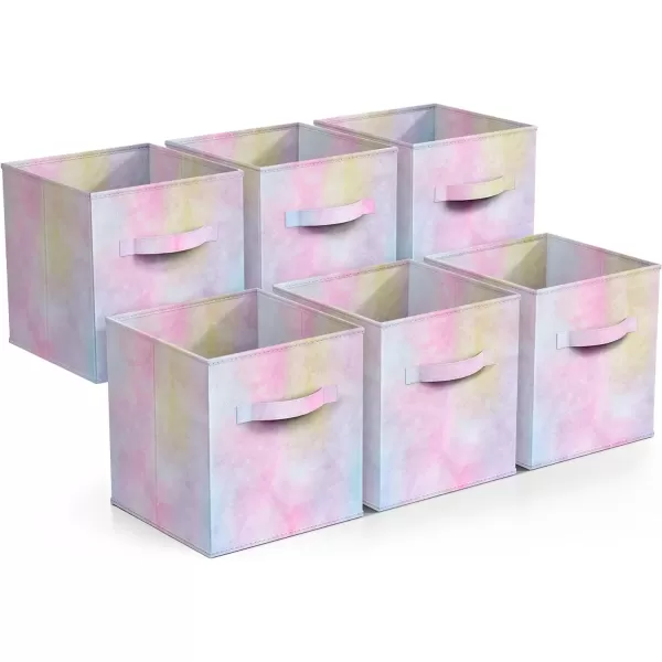 imageSorbus Fabric Storage Cubes  6 Foldable Tie Dye Storage Bins for Organizing Cubbies Toy Box  Clothes Storage ampamp Closet Organizer  11 Inch Collapsible Cube Baskets for Shelves with Handle Tie DyeRainbow Sparkle