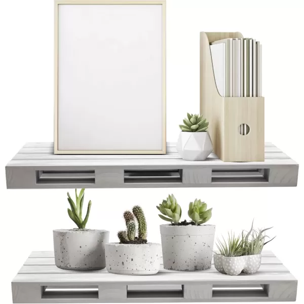 imageSorbus Floating Pallet Shelves  Set of 2  Rustic Farmhouse Wall Mount Ledge Storage Shelf Organizer  for Home Dcor Living Room Bathroom Bedroom Nursery  925quot D x 2362quot W x 175quot H  GreyGrey