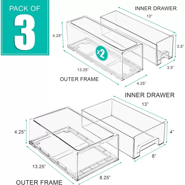 imageSorbus Fridge Drawers  Clear Stackable Pull Out Refrigerator Organizer Bins  Food Storage Containers for Kitchen Freezer Vanity ampamp Fridge 3 Pack  1 Large 2 Small Stackable Drawer Bins3 Pack  1 Medium  2 Small