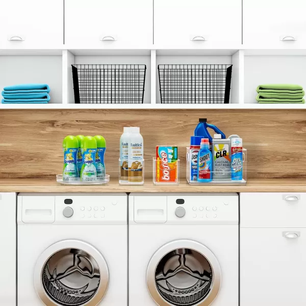 imageSorbus Laundry Organizer Set Large Stackable Bin Open Front 2 Narrow Stackable Storage Bins 1 Lazy Susan Organizer  Clear Organizer Bins for Laundry Organization and Storage Set of 4