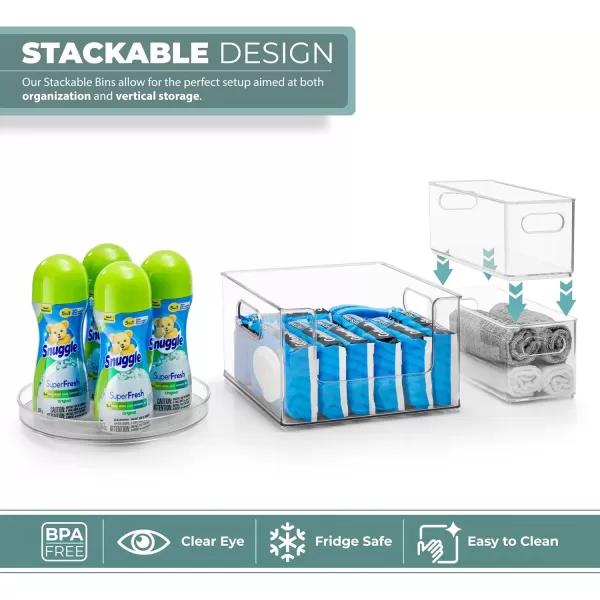 imageSorbus Laundry Organizer Set Large Stackable Bin Open Front 2 Narrow Stackable Storage Bins 1 Lazy Susan Organizer  Clear Organizer Bins for Laundry Organization and Storage Set of 4