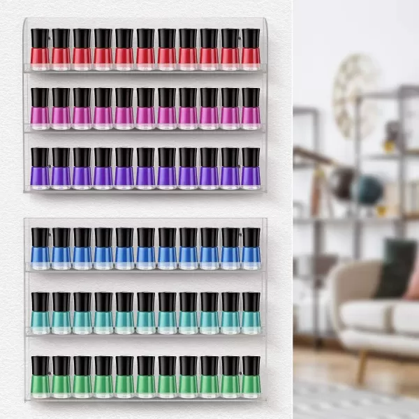 imageSorbus Nail Polish Rack Wall Mounted Organizer Shelf  Clear Acrylic Shelves  2 Pack 3 Tiers Per Rack  Holds up to 108 Nail Polish Bottles  Display Rack for Home Salon Spa ampamp Shop 21 x 24 in
