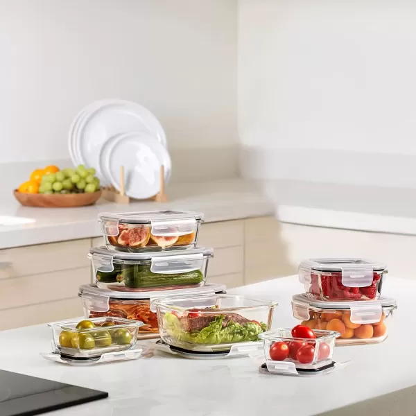 imageSorbus 16pc Glass Meal Prep Containers Set  4 Square and 4 Round Food Storage Containers with Airtight Lids  Freezer Dishwasher Oven Safe  Reusable Glass Containers for Meal Prep and Storage