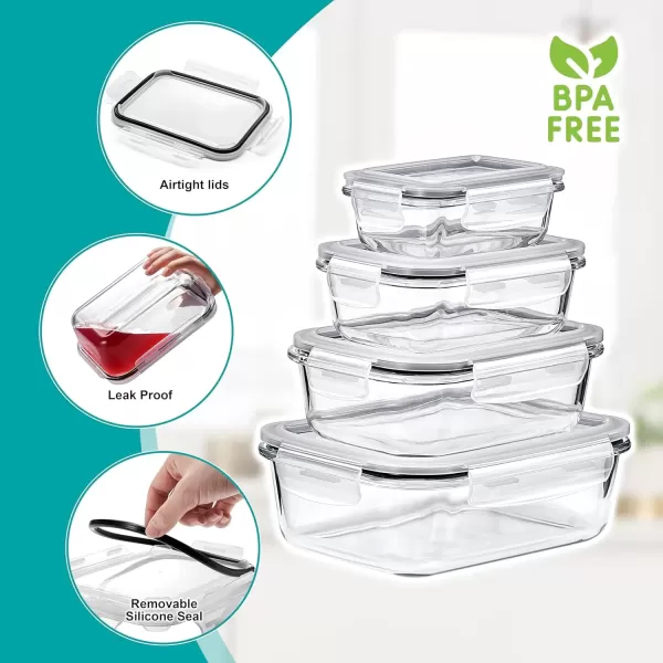 imageSorbus 16pc Glass Meal Prep Containers Set  4 Square and 4 Round Food Storage Containers with Airtight Lids  Freezer Dishwasher Oven Safe  Reusable Glass Containers for Meal Prep and Storage