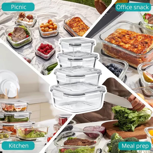 imageSorbus 16pc Glass Meal Prep Containers Set  4 Square and 4 Round Food Storage Containers with Airtight Lids  Freezer Dishwasher Oven Safe  Reusable Glass Containers for Meal Prep and Storage
