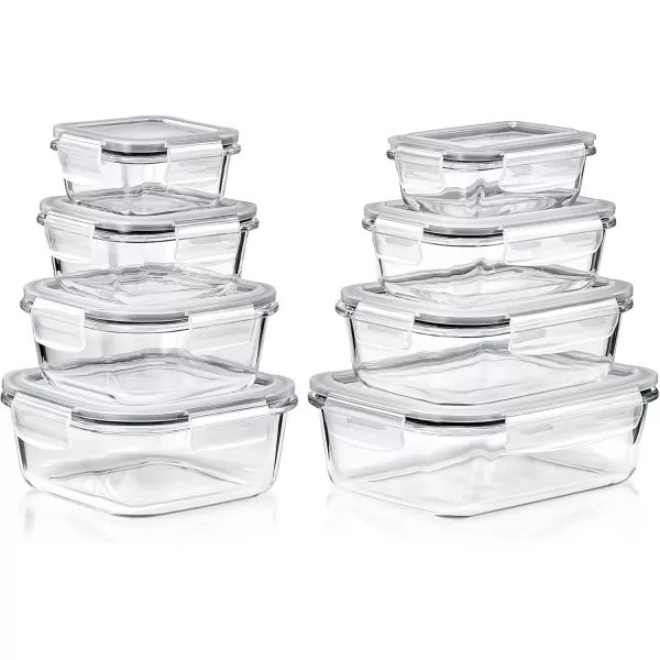 imageSorbus 16pc Glass Meal Prep Containers Set  4 Square and 4 Round Food Storage Containers with Airtight Lids  Freezer Dishwasher Oven Safe  Reusable Glass Containers for Meal Prep and Storage