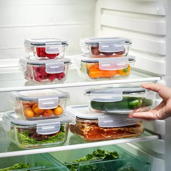 imageSorbus 16pc Glass Meal Prep Containers Set  4 Square and 4 Round Food Storage Containers with Airtight Lids  Freezer Dishwasher Oven Safe  Reusable Glass Containers for Meal Prep and Storage