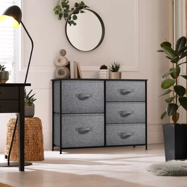 imageSorbus Dresser with 5 Drawers  Chest Organizer Unit with Steel Frame Wood Top ampamp Handle Easy Pull Fabric Bins for Clothes  Storage Furniture for Bedroom Hallway Living Room Nursery ampamp ClosetBlack