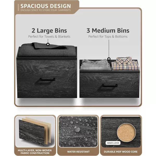 imageSorbus Dresser with 5 Drawers  Chest Organizer Unit with Steel Frame Wood Top ampamp Handle Easy Pull Fabric Bins for Clothes  Storage Furniture for Bedroom Hallway Living Room Nursery ampamp ClosetGray Wood