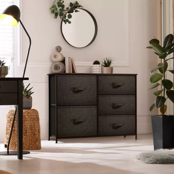 imageSorbus Dresser with 5 Drawers  Chest Organizer Unit with Steel Frame Wood Top ampamp Handle Easy Pull Fabric Bins for Clothes  Storage Furniture for Bedroom Hallway Living Room Nursery ampamp ClosetBrown