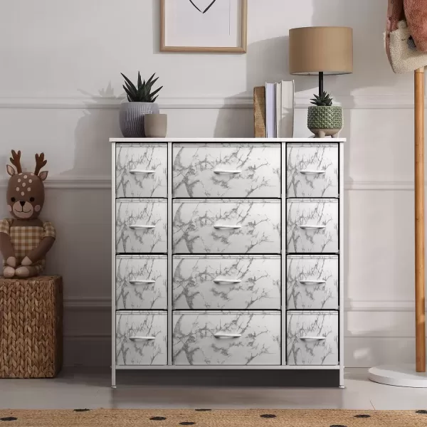 imageSorbus Dresser with 5 Drawers  Chest Organizer Unit with Steel Frame Wood Top ampamp Handle Easy Pull Fabric Bins for Clothes  Storage Furniture for Bedroom Hallway Living Room Nursery ampamp ClosetMarble White  White Frame