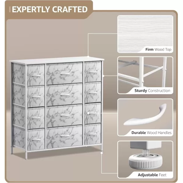 imageSorbus Dresser with 5 Drawers  Chest Organizer Unit with Steel Frame Wood Top ampamp Handle Easy Pull Fabric Bins for Clothes  Storage Furniture for Bedroom Hallway Living Room Nursery ampamp ClosetMarble White  White Frame