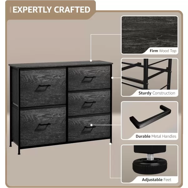 imageSorbus Dresser with 5 Drawers  Chest Organizer Unit with Steel Frame Wood Top ampamp Handle Easy Pull Fabric Bins for Clothes  Storage Furniture for Bedroom Hallway Living Room Nursery ampamp ClosetGray Wood