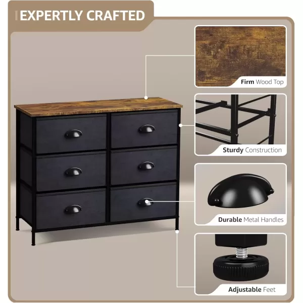 imageSorbus Dresser with 5 Drawers  Chest Organizer Unit with Steel Frame Wood Top ampamp Handle Easy Pull Fabric Bins for Clothes  Storage Furniture for Bedroom Hallway Living Room Nursery ampamp ClosetRustic Black