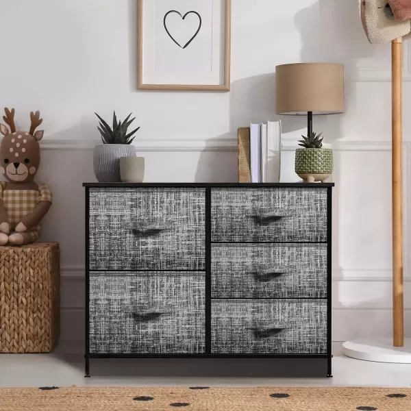 imageSorbus Dresser with 5 Drawers  Chest Organizer Unit with Steel Frame Wood Top ampamp Handle Easy Pull Fabric Bins for Clothes  Storage Furniture for Bedroom Hallway Living Room Nursery ampamp ClosetGrayBlack