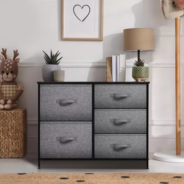 imageSorbus Dresser with 5 Drawers  Chest Organizer Unit with Steel Frame Wood Top ampamp Handle Easy Pull Fabric Bins for Clothes  Storage Furniture for Bedroom Hallway Living Room Nursery ampamp ClosetBlack