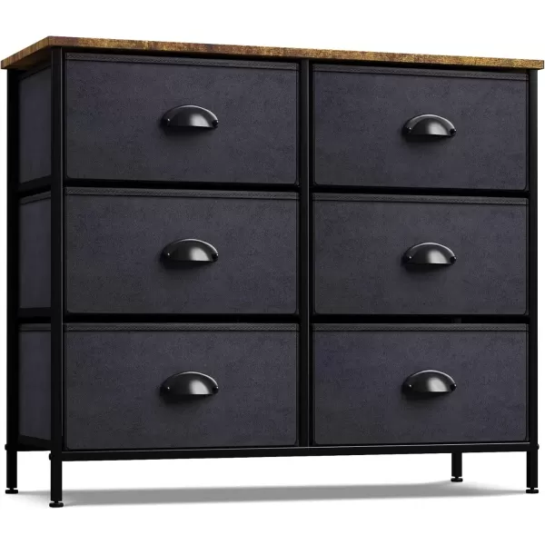 imageSorbus Dresser with 5 Drawers  Chest Organizer Unit with Steel Frame Wood Top ampamp Handle Easy Pull Fabric Bins for Clothes  Storage Furniture for Bedroom Hallway Living Room Nursery ampamp ClosetRustic Black