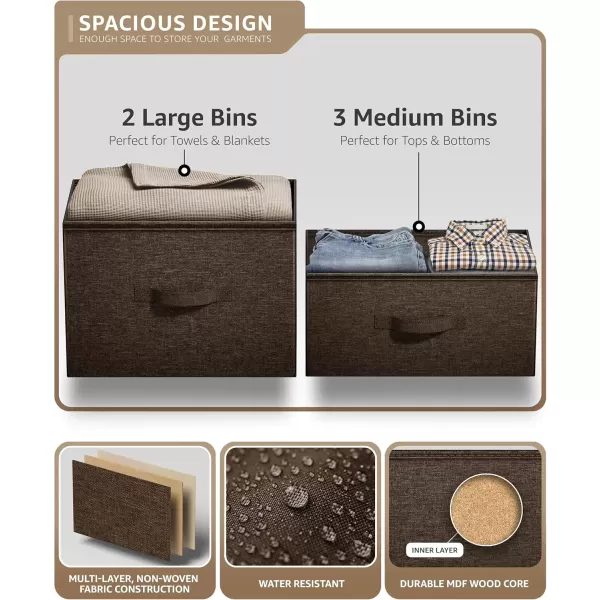 imageSorbus Dresser with 5 Drawers  Chest Organizer Unit with Steel Frame Wood Top ampamp Handle Easy Pull Fabric Bins for Clothes  Storage Furniture for Bedroom Hallway Living Room Nursery ampamp ClosetBrown