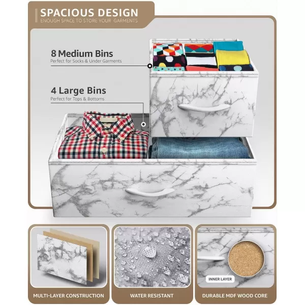 imageSorbus Dresser with 5 Drawers  Chest Organizer Unit with Steel Frame Wood Top ampamp Handle Easy Pull Fabric Bins for Clothes  Storage Furniture for Bedroom Hallway Living Room Nursery ampamp ClosetMarble White  White Frame