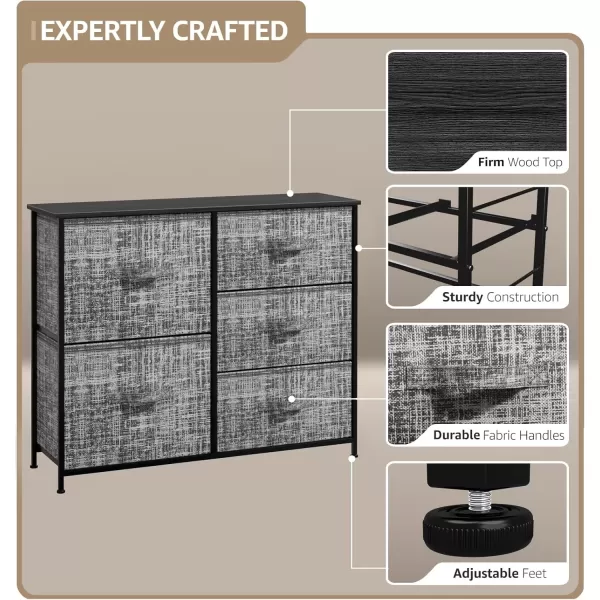 imageSorbus Dresser with 5 Drawers  Chest Organizer Unit with Steel Frame Wood Top ampamp Handle Easy Pull Fabric Bins for Clothes  Storage Furniture for Bedroom Hallway Living Room Nursery ampamp ClosetGrayBlack