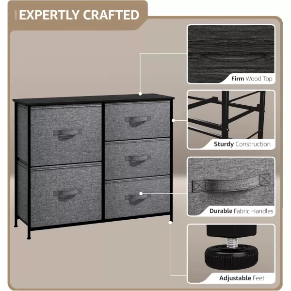 imageSorbus Dresser with 5 Drawers  Chest Organizer Unit with Steel Frame Wood Top ampamp Handle Easy Pull Fabric Bins for Clothes  Storage Furniture for Bedroom Hallway Living Room Nursery ampamp ClosetBlack