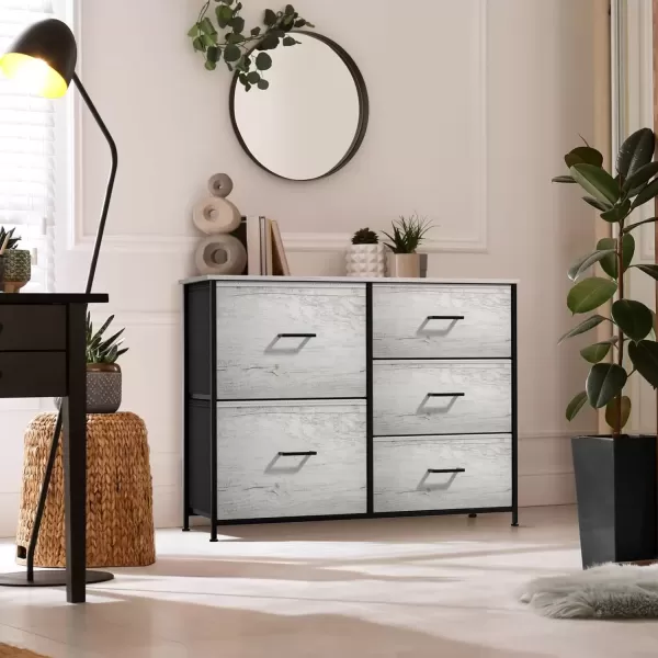 imageSorbus Dresser with 5 Drawers  Chest Organizer Unit with Steel Frame Wood Top ampamp Handle Easy Pull Fabric Bins for Clothes  Storage Furniture for Bedroom Hallway Living Room Nursery ampamp ClosetGriege