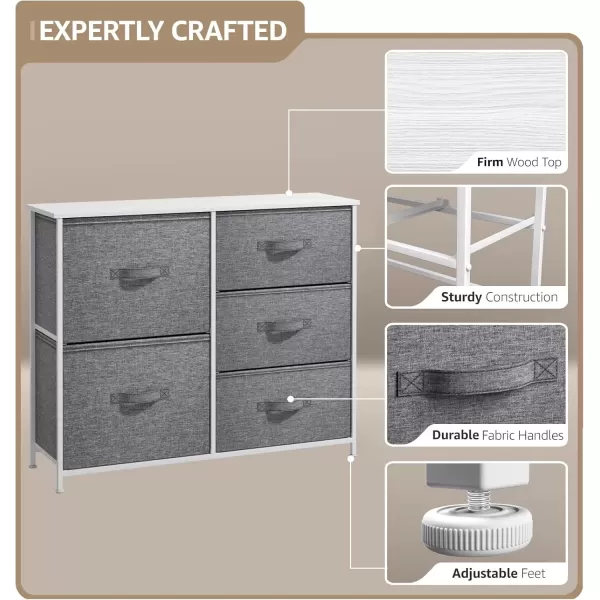 imageSorbus Dresser with 5 Drawers  Chest Organizer Unit with Steel Frame Wood Top ampamp Handle Easy Pull Fabric Bins for Clothes  Storage Furniture for Bedroom Hallway Living Room Nursery ampamp ClosetWhite