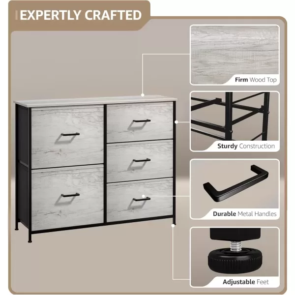imageSorbus Dresser with 5 Drawers  Chest Organizer Unit with Steel Frame Wood Top ampamp Handle Easy Pull Fabric Bins for Clothes  Storage Furniture for Bedroom Hallway Living Room Nursery ampamp ClosetGriege