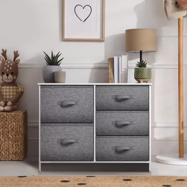 imageSorbus Dresser with 5 Drawers  Chest Organizer Unit with Steel Frame Wood Top ampamp Handle Easy Pull Fabric Bins for Clothes  Storage Furniture for Bedroom Hallway Living Room Nursery ampamp ClosetWhite