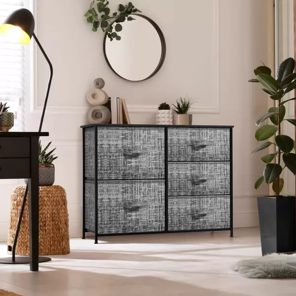 imageSorbus Dresser with 5 Drawers  Chest Organizer Unit with Steel Frame Wood Top ampamp Handle Easy Pull Fabric Bins for Clothes  Storage Furniture for Bedroom Hallway Living Room Nursery ampamp ClosetGrayBlack