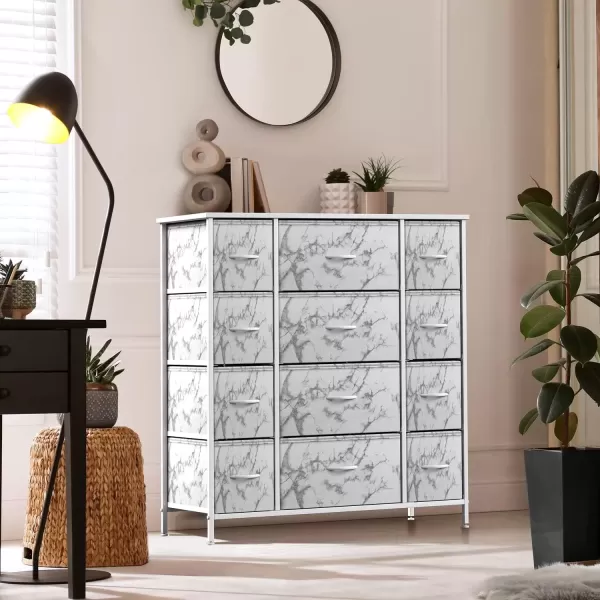 imageSorbus Dresser with 5 Drawers  Chest Organizer Unit with Steel Frame Wood Top ampamp Handle Easy Pull Fabric Bins for Clothes  Storage Furniture for Bedroom Hallway Living Room Nursery ampamp ClosetMarble White  White Frame