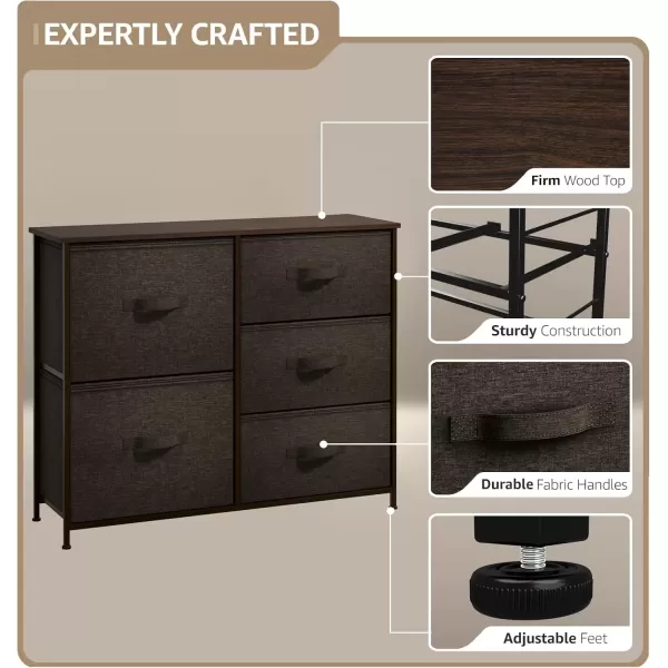 imageSorbus Dresser with 5 Drawers  Chest Organizer Unit with Steel Frame Wood Top ampamp Handle Easy Pull Fabric Bins for Clothes  Storage Furniture for Bedroom Hallway Living Room Nursery ampamp ClosetBrown