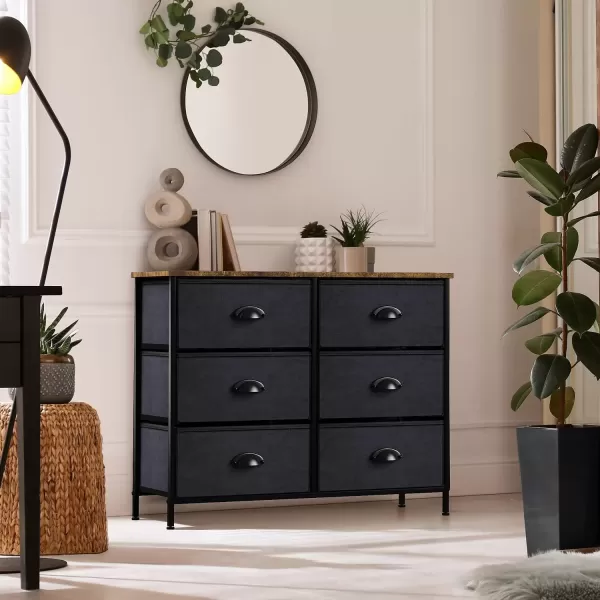 imageSorbus Dresser with 5 Drawers  Chest Organizer Unit with Steel Frame Wood Top ampamp Handle Easy Pull Fabric Bins for Clothes  Storage Furniture for Bedroom Hallway Living Room Nursery ampamp ClosetRustic Black