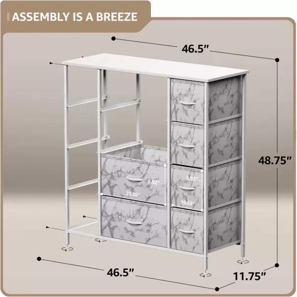 imageSorbus Dresser with 5 Drawers  Chest Organizer Unit with Steel Frame Wood Top ampamp Handle Easy Pull Fabric Bins for Clothes  Storage Furniture for Bedroom Hallway Living Room Nursery ampamp ClosetMarble White  White Frame
