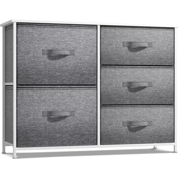 imageSorbus Dresser with 5 Drawers  Chest Organizer Unit with Steel Frame Wood Top ampamp Handle Easy Pull Fabric Bins for Clothes  Storage Furniture for Bedroom Hallway Living Room Nursery ampamp ClosetWhite