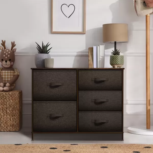 imageSorbus Dresser with 5 Drawers  Chest Organizer Unit with Steel Frame Wood Top ampamp Handle Easy Pull Fabric Bins for Clothes  Storage Furniture for Bedroom Hallway Living Room Nursery ampamp ClosetBrown