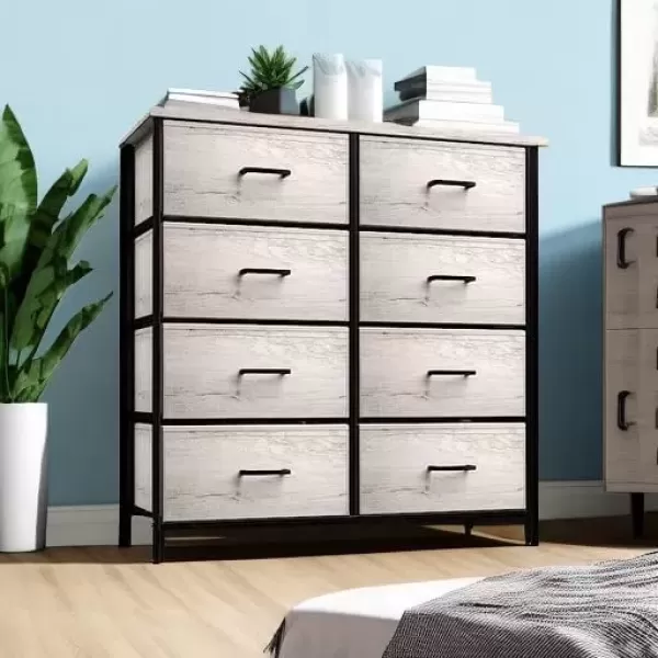 imageSorbus Dresser with 5 Drawers  Chest Organizer Unit with Steel Frame Wood Top ampamp Handle Easy Pull Fabric Bins for Clothes  Storage Furniture for Bedroom Hallway Living Room Nursery ampamp ClosetGreige
