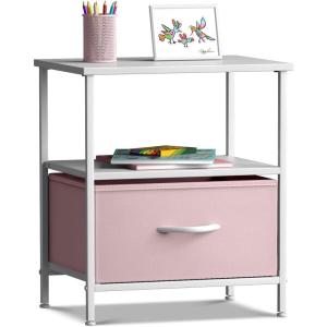 imageSorbus 1 Drawer Shelf Storage Nightstand  Kids Bedside Furniture End Table Night Stand with Steel Frame Wood Top ampamp Easy Pull Fabric Bins Dresser ampamp Chest for Home Bedroom Accessories Office ampamp CollegePink