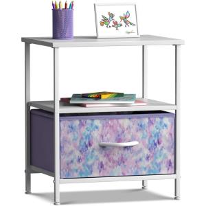 imageSorbus 1 Drawer Shelf Storage Nightstand  Kids Bedside Furniture End Table Night Stand with Steel Frame Wood Top ampamp Easy Pull Fabric Bins Dresser ampamp Chest for Home Bedroom Accessories Office ampamp CollegeTiedye Purple